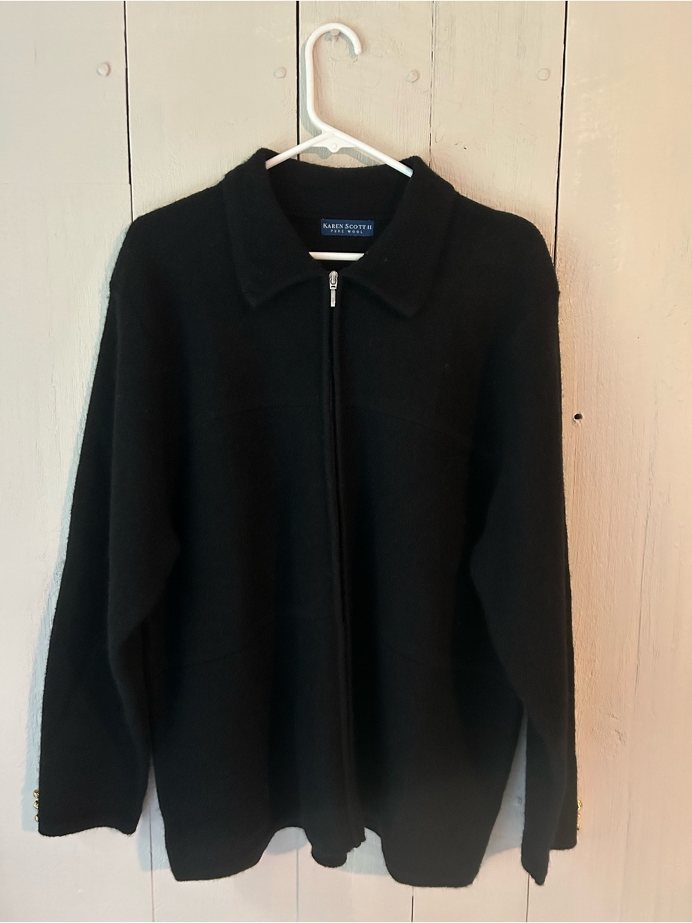 Karen Scott Black Zip-Front Pea Coat